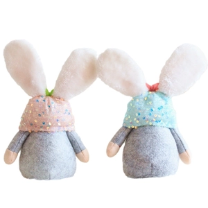 Pair of 27cm Easter faceless bunny gnomes with sequins and plush ears for home decor