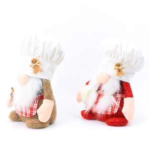Christmas chef gnome plush set with chef hats and gingerbread man details on white background