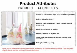 Détails de 4 pendentifs anges de Noël en peluche longue, laine et plastique durable