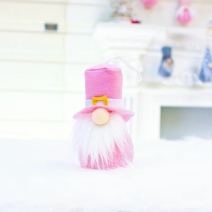 Pink Valentine faceless gnome plush decoration with white beard and hanging rope