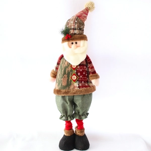 Père Noël debout de 76cm avec bonnet à carreaux rouge et vert et décor de fête