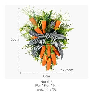 Detail showing 50cm Easter carrot wreath dimensions with black and white striped bow