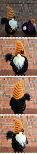 Detail view of Halloween gnome figurine with sequin body and glowing LED base