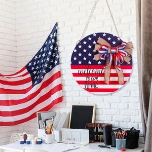 Plaque de bienvenue 30cm Fête de l'Indépendance USA avec drapeau et nœud en toile