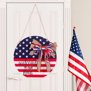 Panneau de bienvenue en bois drapeau américain 30cm avec nœud pour décoration