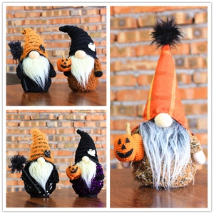 Halloween faceless gnome plush dolls with pumpkins and brooms for spooky home decoration