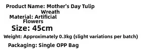Detailed specifications of the 45cm artificial tulip wreath for Mother's Day home decor