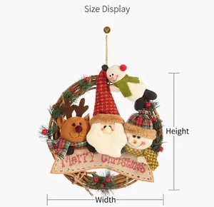 Detailed view of Christmas wreath dimensions with plush Santa, reindeer and snowman figures