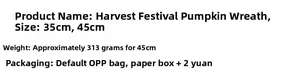 Specifications of the Harvest Festival Pumpkin Wreath showing sizes of 35cm and 45cm