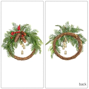 Front and back detail of Christmas wreath with pine cones berries and gold bells