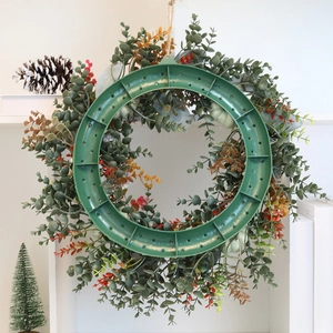 Harvest pumpkin wreath with eucalyptus leaves and sturdy back support for hanging