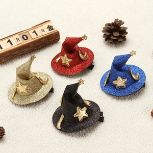 Lot de 4 barrettes chapeau de sorcière d'Halloween 7,5cm avec paillettes étoiles et lunes