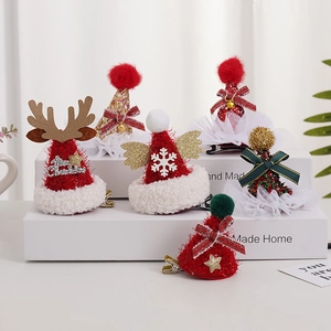 Barrettes à Cheveux Mignonnes Mini Chapeau de Noël Paillettes Élan Flocon de Neige Velours Nœud Accessoires de Fête de Noël