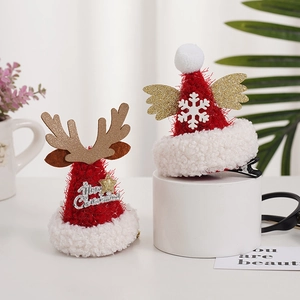 Barrettes mini chapeau de Noël avec bois de renne dorés et ailes d'ange pour les fêtes