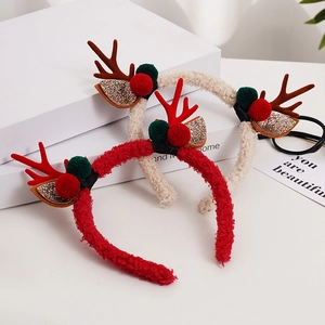 Serre-têtes de Noël en peluche avec bois de renne pailletés et pompons festifs