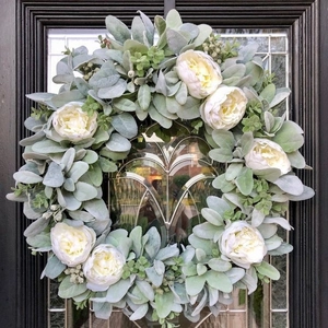 Artificial Easter Wreath Welcome Hello Door Sign Plastic Flower Leaf Hanging Decoration Pastoral Home Wall Ornament