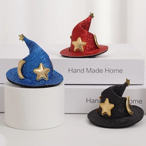 Pince à Cheveux Mini Chapeau de Sorcier Halloween Paillettes Brillantes avec Motif Étoile Lune Or pour Fête Cosplay Accessoires