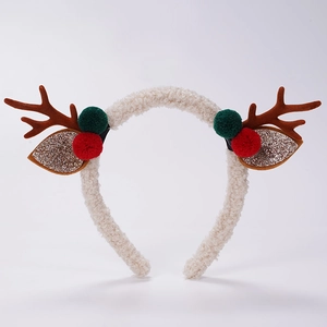 Détails du serre-tête bois de renne de Noël avec polaire blanche et pompons