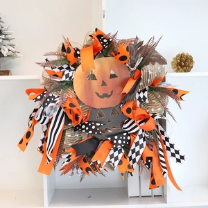 Ghirlanda di Zucca di Halloween Con Fiocchi Foglie Artificiali Oggetti di Scena Casa Infestata Decorazione per Porta di Casa