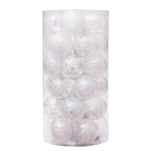 Clear PET Christmas ball set in cylinder packaging with glitter and sequin finishes