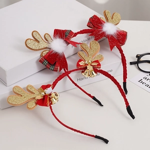 Serre-Tête Bois de Cerf de Noël Avec Paillettes Nœud Cloches Peluche pour Adultes Enfants Fête Décoration Accessoires Cheveux