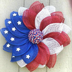 40cm July 4th patriotic burlap wreath with American flag stars and stripes for door decor