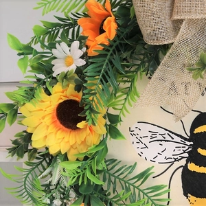 40cm artificial sunflower wreath with linen bow and bee design for home door decor