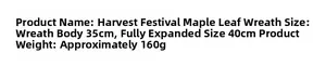 Detailed size specs for 40cm autumn harvest maple leaf wreath weighing 160g