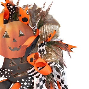 Ghirlanda di zucca di Halloween 45cm con nastri festivi e foglie per decorazione