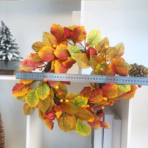 45cm autumn harvest maple leaf wreath with orange berries on a rustic vine base decoration