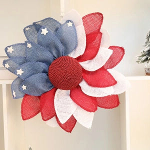 40cm Patriotic July 4th burlap wreath with American flag stars and stripes for front door decor