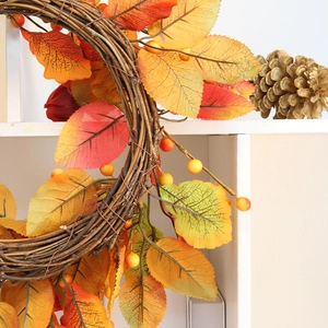 40cm autumn wreath with maple leaves and berries on a natural vine base for fall decor