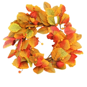 40cm artificial autumn wreath with colorful maple leaves and berries on white background
