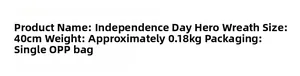 Detailed product specifications for 40cm Independence Day wreath with 0.18kg weight