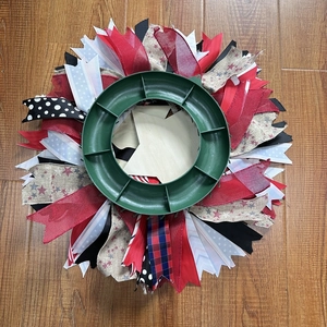 45cm Patriotic Fourth of July American flag wreath with ribbons and wooden star