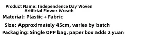 Detailed dimension guide for 45cm Independence Day rattan wreath with plastic materials