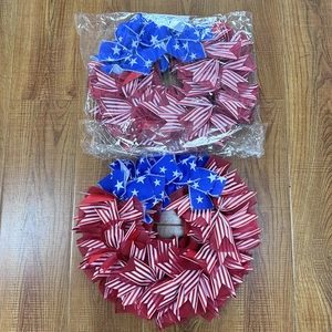 Detail of USA Independence Day wreaths with patriotic stripes and star patterns