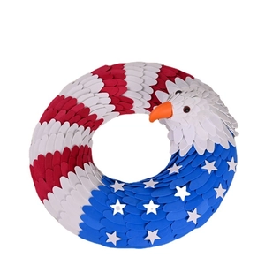 Patriotic USA eagle wreath with stars and red white blue stripes for front door decor