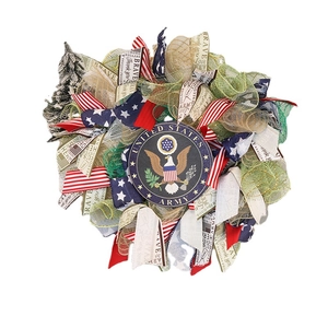 Patriotic USA Army wreath with red white blue ribbons and United States Army center seal