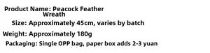 Peacock feather wreath specifications with 45cm diameter and lightweight 180g design