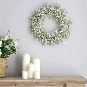 40cm artificial white gypsophila wreath for rustic home wall decor with small flowers
