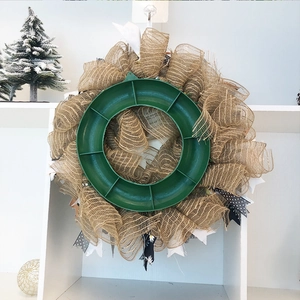 Handmade burlap wreath with daisy patterns and reinforced back structure for door hanging