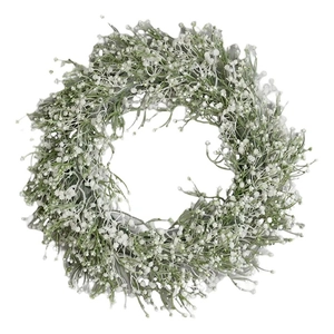 40cm artificial white gypsophila wreath with green leaves for home wall decoration