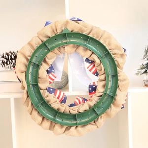 37cm Independence Day wreath with American flag ribbons on a sturdy green round base