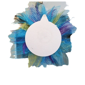 Peacock deco mesh wreath with feathers and blue purple yellow glitter accents