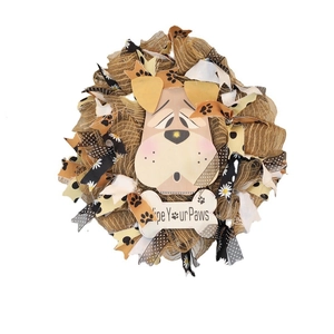 Wipe Your Paws dog themed wreath with burlap mesh and ribbons for home door decor