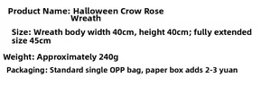 Détails de la couronne d'Halloween indiquant 45 cm de largeur et 240 g de poids