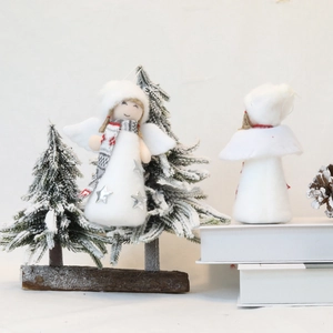 Christmas plush angel doll ornaments with star detail and winter holiday scenery