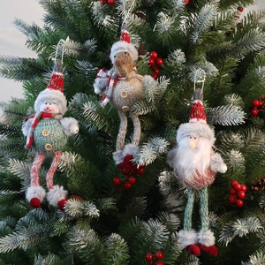 Christmas Knitted Santa Claus Snowman Reindeer Plush Hanging Ornament Cute Long Legged Doll Xmas Tree Window Decor Gift