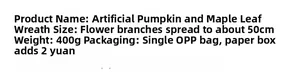 Specifications for artificial pumpkin wreath with 50cm diameter and 400g weight